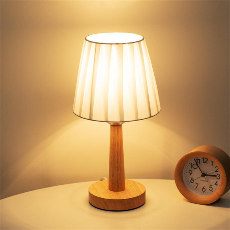 Wooden Retro Table Lamp USB Powered Nightstand Lamp Night Light Bedside Desk Light With Cylinder Lamp Shade  Bedroom Home Decor